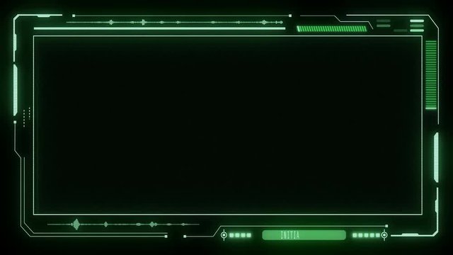 HUD Futuristic Green Elements Poor Interference Signal User Control Interface Screen Panel. Motion Abstract Hologram VHS Noise Background In Hi Technology Future Frame.