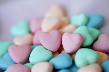 Colorful sweet color hearts shape. Heart and valentine concept background 