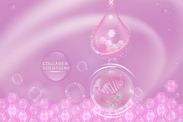 Pink collagen Serum drop, cosmetic advertising background ready to use, luxury skin care ad, illustration vector.