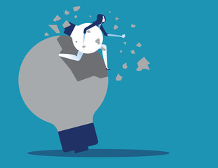 Businesswoman and breakthrough idea. Concept business vector illustration.