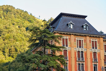 Fototapeta na wymiar San Pellegrino Terme, Italy - August 18, 2017: Grand Hotel in San Pellegrino Terme.