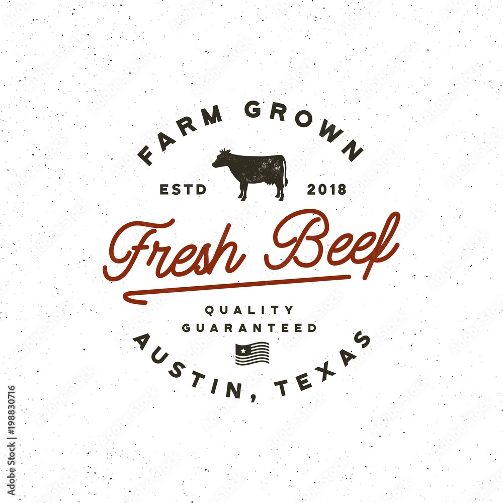 Poster premium fresh beef label. retro styled meat shop emblem. vector illustration