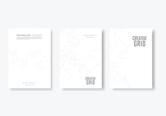 Modern vector templates for brochure cover in A4 size. Minimalistic polygonal background with connected lines and dots