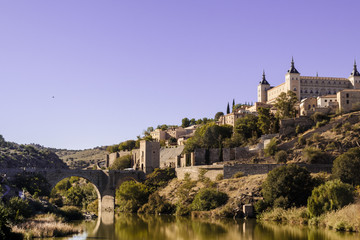 Fototapeta na wymiar Panoramic of Toledo, with blue sky. Castilla la Mancha. Spain