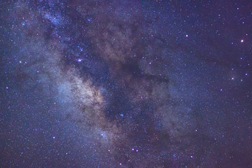 Starry night sky, Milky way galaxy with stars and space dust in the universe, Long exposure photograph, with grain.