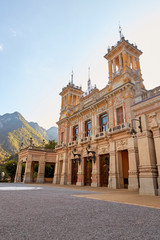 Naklejka premium San Pellegrino Terme, Italy - August 18, 2017: Municipal casino and adjacent territory with landscape design.