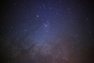 Starry night sky, Milky way galaxy with stars and space dust in the universe, Long exposure photograph, with grain.