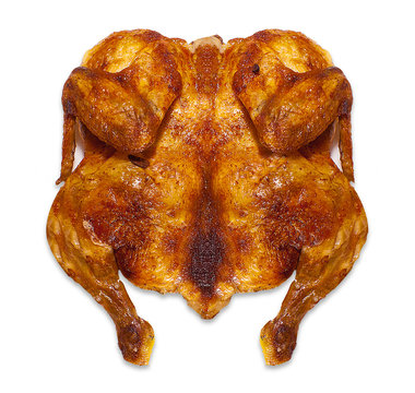 Fried chicken tobacco on white isolated background. The view from the top.