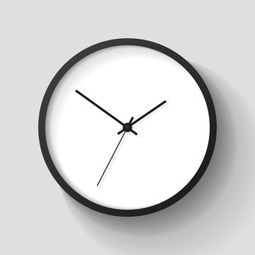 Simple wall Clock in realistic style, minimalistic timer on light background. Business watch. Vector design element for you project