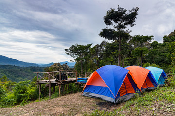 Tourist tents with wonderful view on the mountain