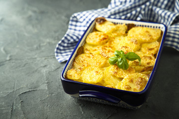 Homemade potato gratin with cream and cheese