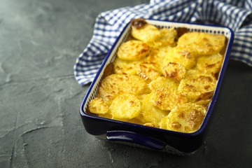 Homemade potato gratin with cream and cheese