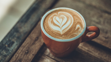 Hot Latte Coffee With Heart Shape