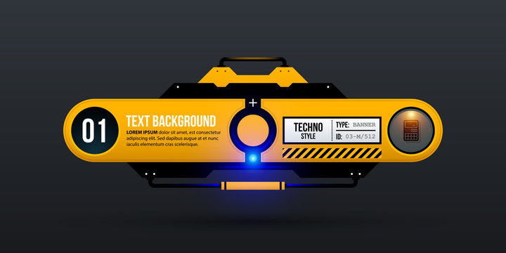 Text Background Template In Yellow Industrial Techno Style On Dark Gray Background