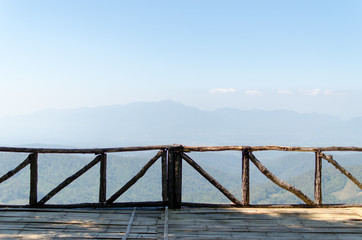 Fototapeta premium A Wooden of Balcony to see Landscape Mountain View.