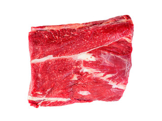 Strip loin of raw beef fillet, isolated image on case background, top view.