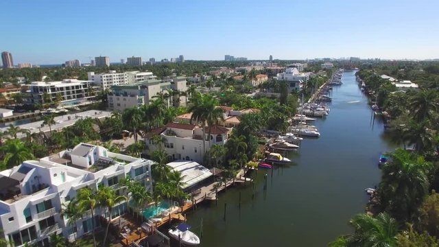 Aerial view of Fort Lauderdale Las Olas Isles, Florida, USA