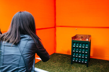 Girl playing the game of the toad