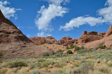 Devils Garden trail passing red sandstone formations Arches National Park, Moab, Utah