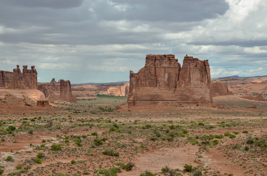 Sandstone Rock Formations (Tower Of Babel, Three Gossips, The Organ) Near Arches Scenic Drive Arches National Park, Moab, Grand County, Utah