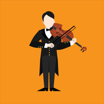 Flat Violinist man character playing music. Musican playing on musical instruments. Violin player