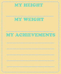 Vector baby milestone card for girl or boy. My height, my weight, my achievement