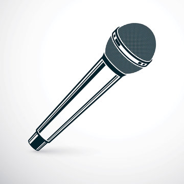 3d microphone vector illustration isolated on white. Social media communication idea, journalism concept.