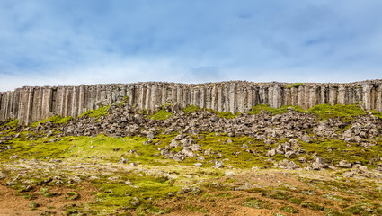 Fototapeta na wymiar Gerduberg dolerite cliffs basalt rock formation, Snæfellsnes, Hnappadalur valley, Iceland