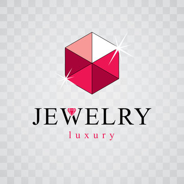 Vector elegant sparkling gem. Luxury diamond sign emblem, logotype. Brilliant jewelry illustration.