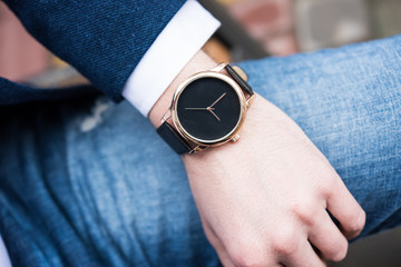 Elegant young business man's hand with fashion no brand wrist wa