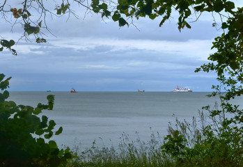 Marine petroleum platform. Drilling rig oil rig at sea. A drilling rig in the sea. Offshore oil wells.