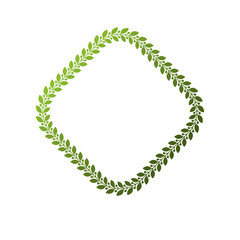 Luxury rhomb frame with empty copy-space, classic heraldic blank shape created as springtime design. Retro style label made with green eco leaves, environment conservation theme.