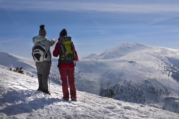 two women looking at the highest peak in the mountains of Malá Fatra in Slovakia