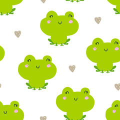 Vector seamless background pattern with cute frogs