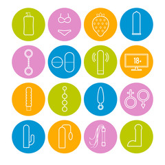 Set of vector line sex toys icons for web design