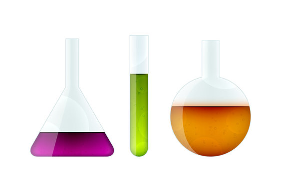 Chemistry glassware on white