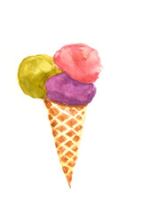 Ice cream on white, watercolor illustrator - 198847794