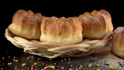 Cheese muffins. Curd cakes in a wicker basket