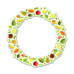 Vector Graphics World Health Day on a textured background fruit, apple, banana, pear, mandarin orange, avocado, pomegranate, kiwi, mango, green apple, red apple, lemon, lime. Composition, color vector