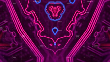 Symmetry pattern. Dark Purple Violet and Blue Microchip backdrop. Abstract background. Digital technology. PCB. Microchip link. 3d illustration. Background for computer graphic website internet