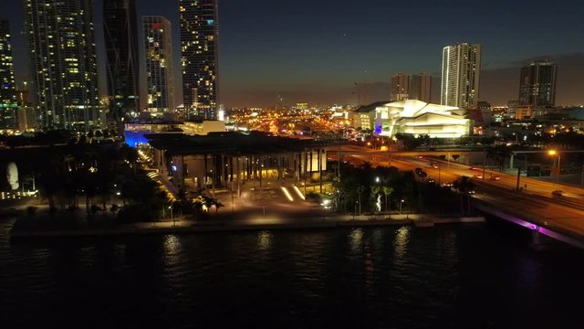 Drone footage Museum Park Downtown Miami Florida USA
