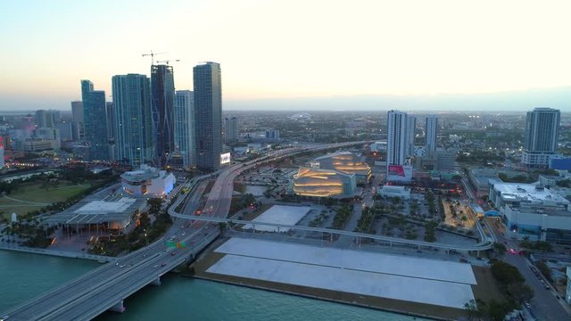 Establishing drone shot Downtown Miami Florida USA