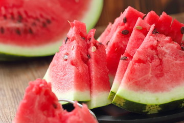 Watermelon slices on the table in summertime