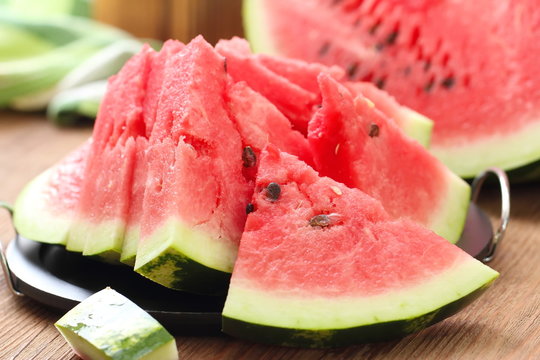 Watermelon slices on the table in summertime