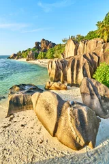 Deurstickers Anse Source D'Agent, La Digue eiland, Seychellen Anse Source d'Argent, granite rocks at beautiful beach on tropi
