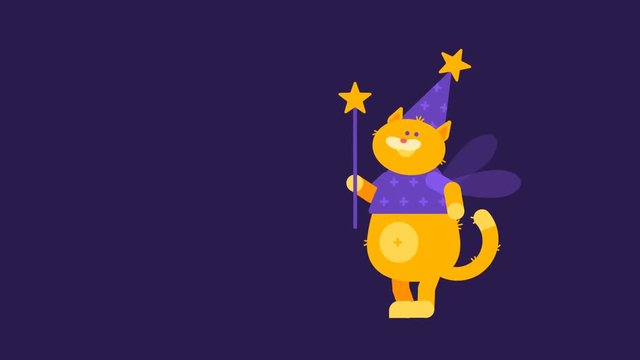 Cat Magician Walking and Flying. Character Animation.