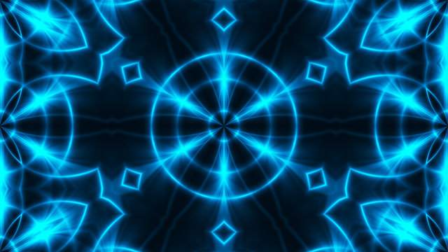 Abstract background with VJ Fractal blue kaleidoscopic. 3d rendering digital backdrop.