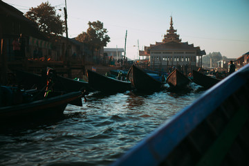 Fototapeta premium Beautiful view of small harbor for tourists around Inle Lake Myanmar.