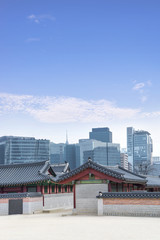 Korean tradition architectural Bukchon palace is unique place and modern building cityscpae modern office view background, Seoul, republic of Korea