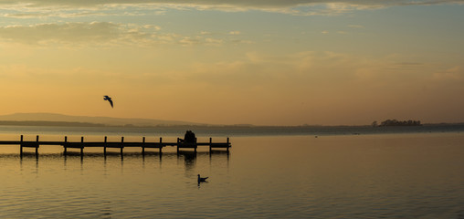 Obraz premium Sonnenuntergang am Steinhuder Meer, Deutschland